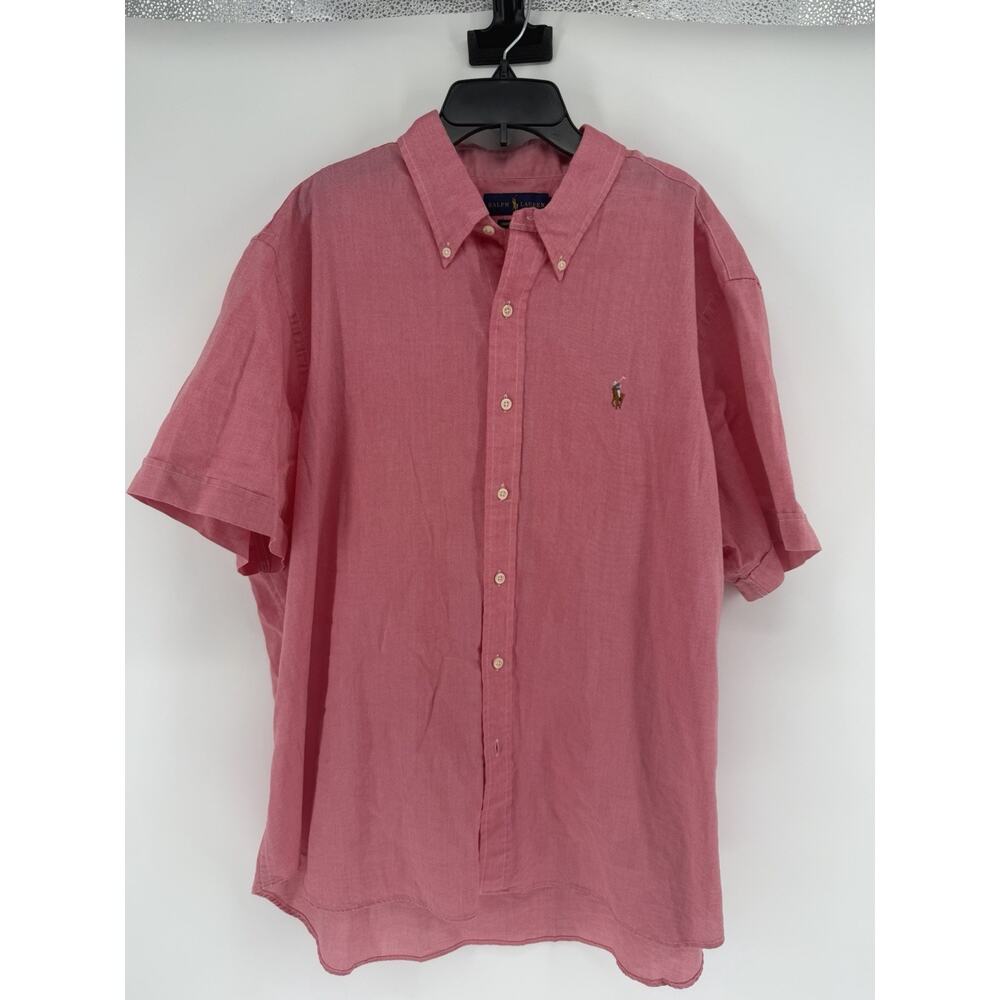 Polo Ralph Lauren Chambray Oxford Men's XXL Flesh Pony Salmon Pink Short Sleeve